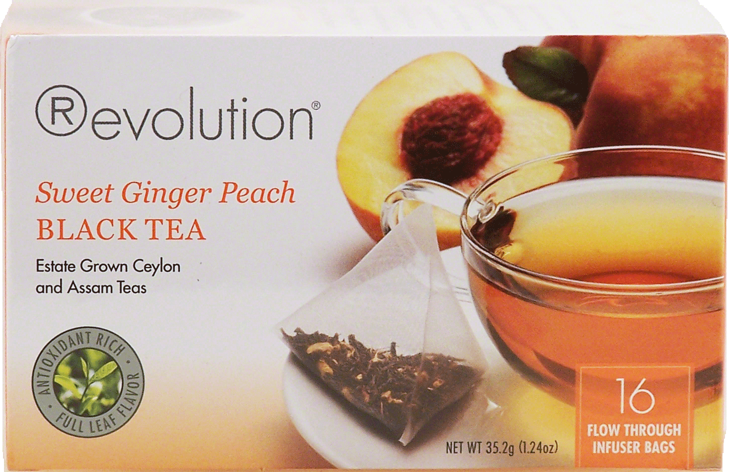 Revolution  sweet ginger peach black tea, estate grown ceylon and assam teas, 16 flow through infuser bags Full-Size Picture